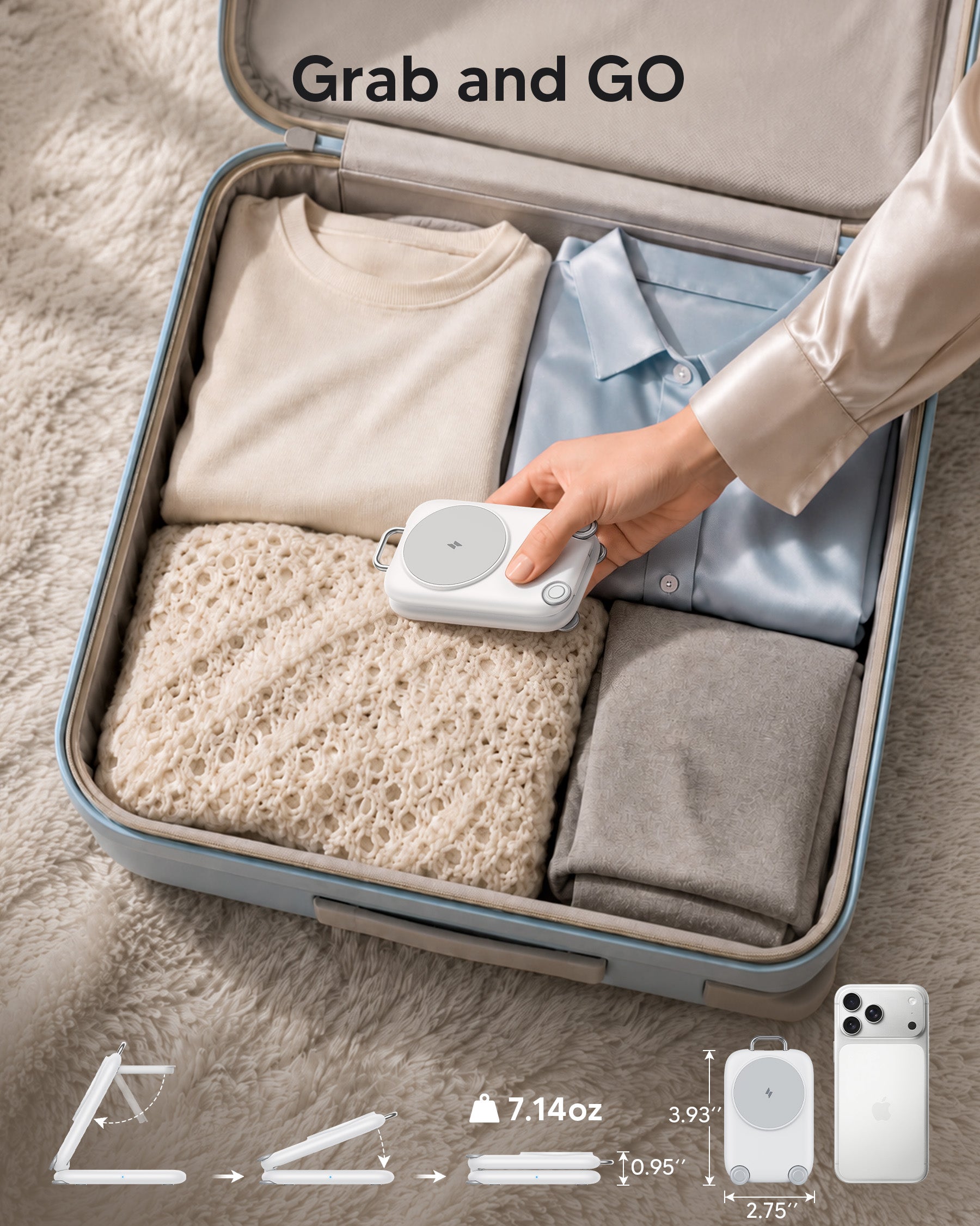 Mukiya Suitcase 3-in-1 Foldable Magnetic Wireless Charger | Travel Charging Station