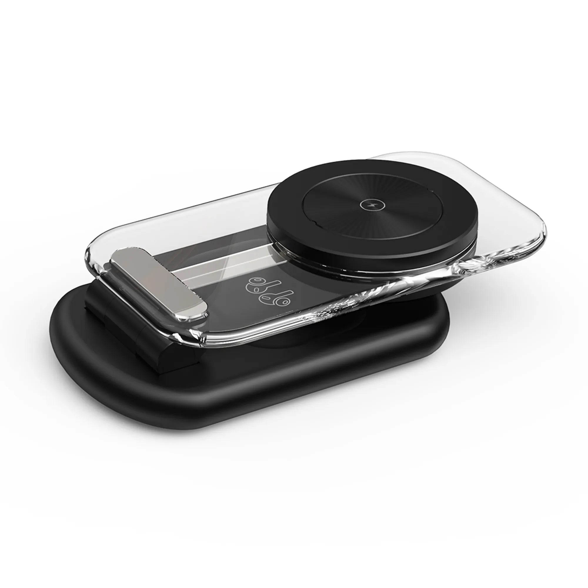 Mukiya 3-in-1 Transparent Magnetic Charging Station in Space Black for iPhone 16 Pro and Apple Watch