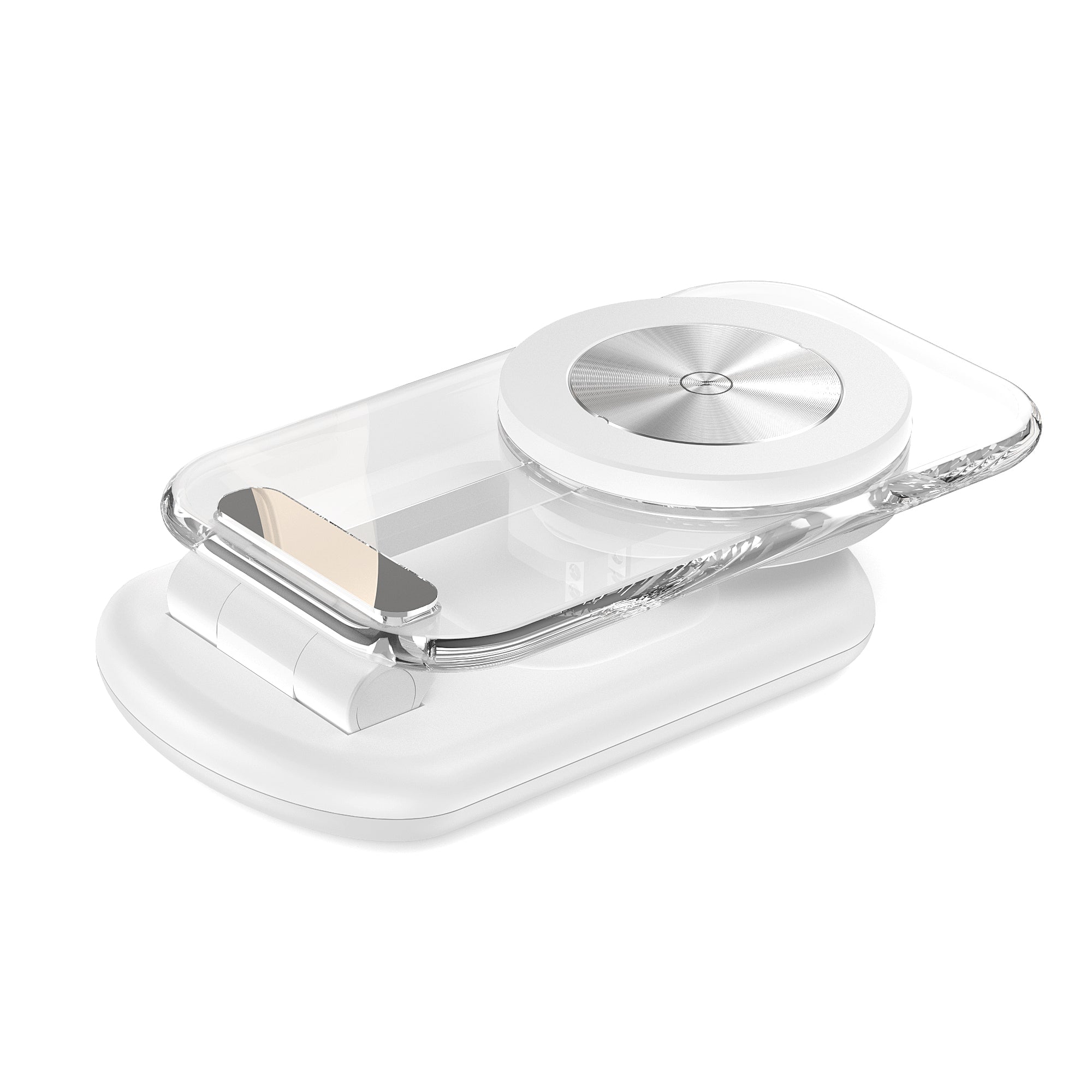 Minimalist Transparent White 3-in-1 Magnetic Wireless Charging Dock for a Clean Desk Aesthetic
