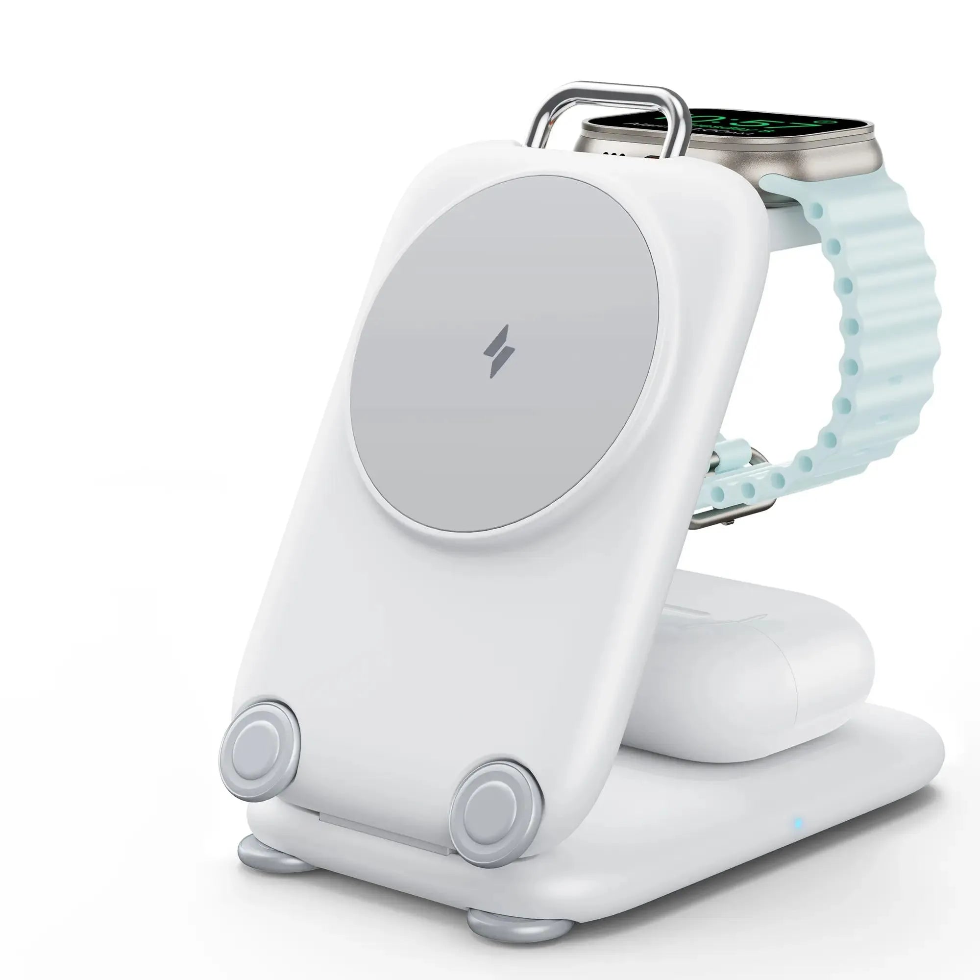 Mukiya 3-in-1 MagSafe Wireless Charging Station in Minimalist White - Sleek Desktop Stand for iPhone and Apple Watch