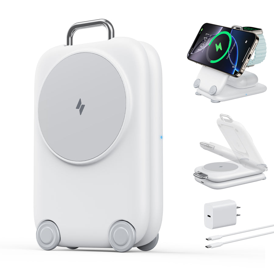 Mukiya Suitcase 3-in-1 Foldable Magnetic Wireless Charger | Travel Charging Station