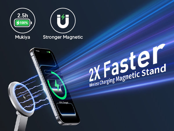 Mukiya 2X Faster MagSafe Fast Charging Stand Providing Maximum Efficient Power for iPhone 16 Pro and 17 Series