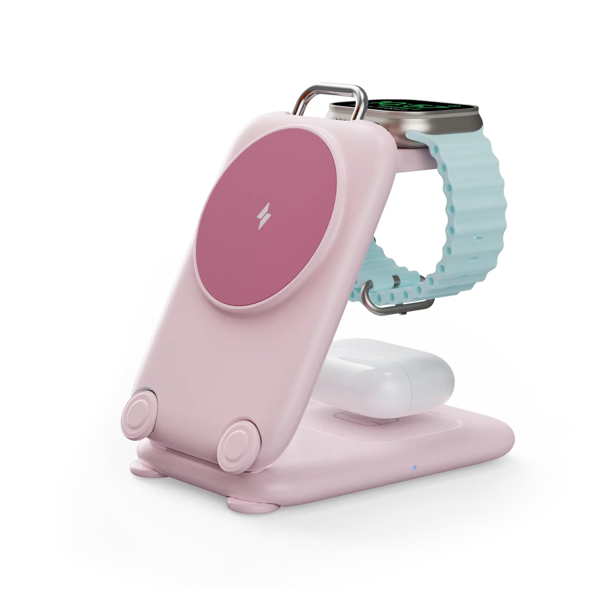 Stylish Pink Mukiya 3-in-1 MagSafe Fast Charger - Perfect Aesthetic Desk Accessory for Apple Users