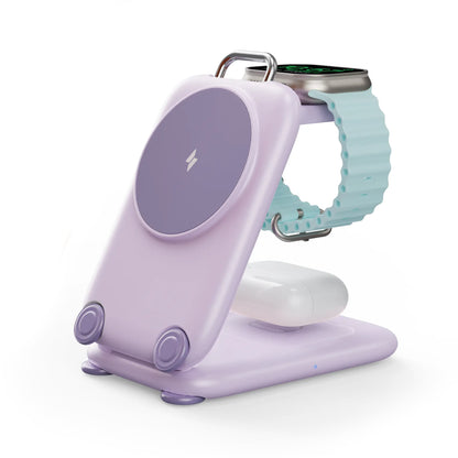 Mukiya 3-in-1 MagSafe Wireless Charging Station in Elegant Purple for iPhone 16 Pro and Apple Watch