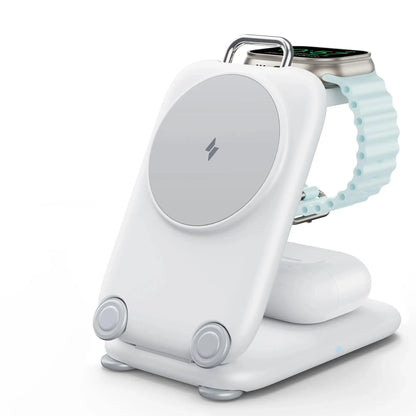 Mukiya 3-in-1 MagSafe Wireless Charging Station in Minimalist White - Sleek Desktop Stand for iPhone and Apple Watch