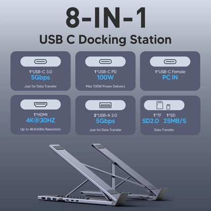 Comprehensive 8-in-1 Connectivity: 4K HDMI, USB 3.0, and SD Card Reader
