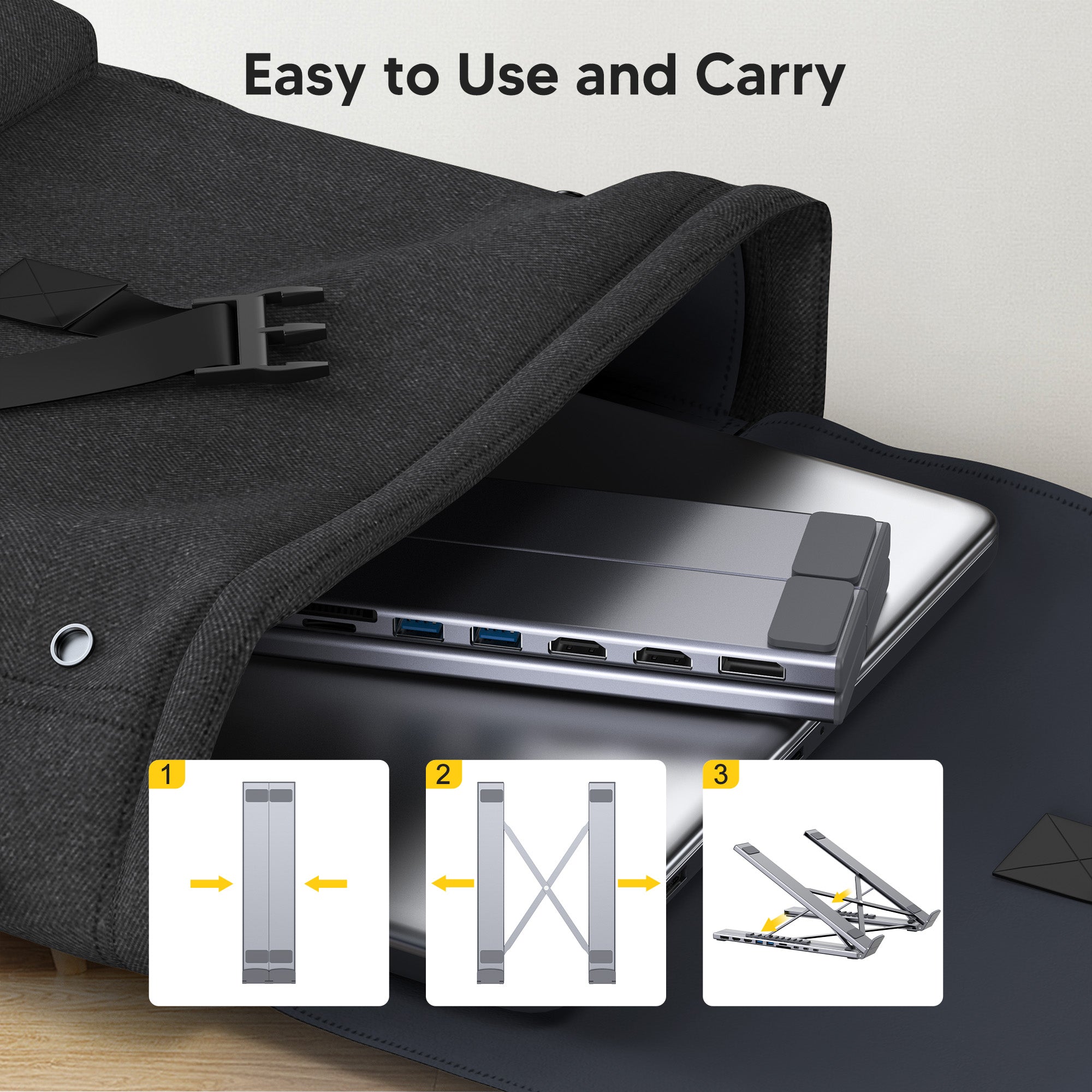 Portable and Foldable Triple Display Docking Station Stand for Professional Remote Work